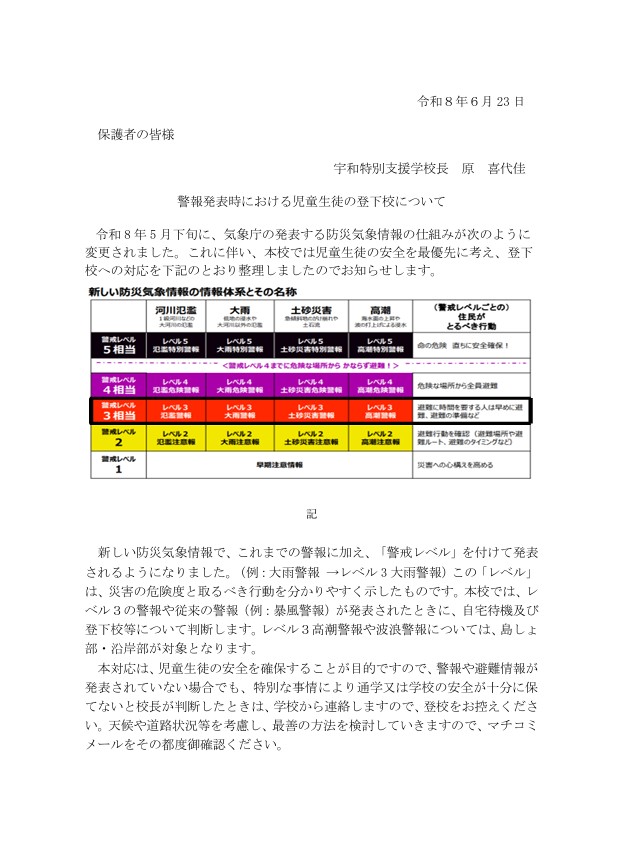 警報発令時における児童生徒の登下校について